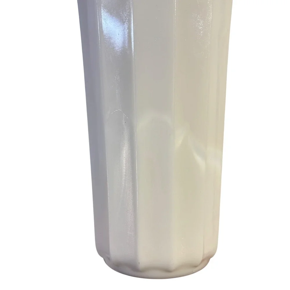 Vintage White Milk Glass Paneled Scalloped Rim Flower Vase 9 Inch Tapered Ribbed